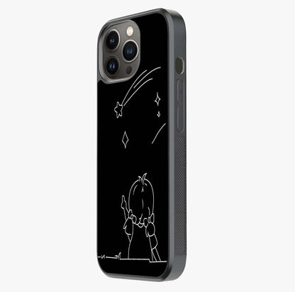 Line Art Girl With Shooting Stars Glass Case photographed in natural light showing reflective finish and design depth.