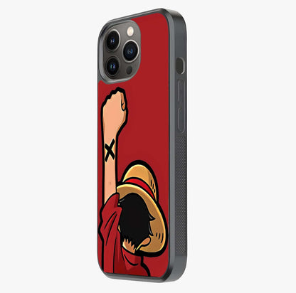 Luffy X Spirit Glass Case photographed in natural light showing reflective finish and design depth.