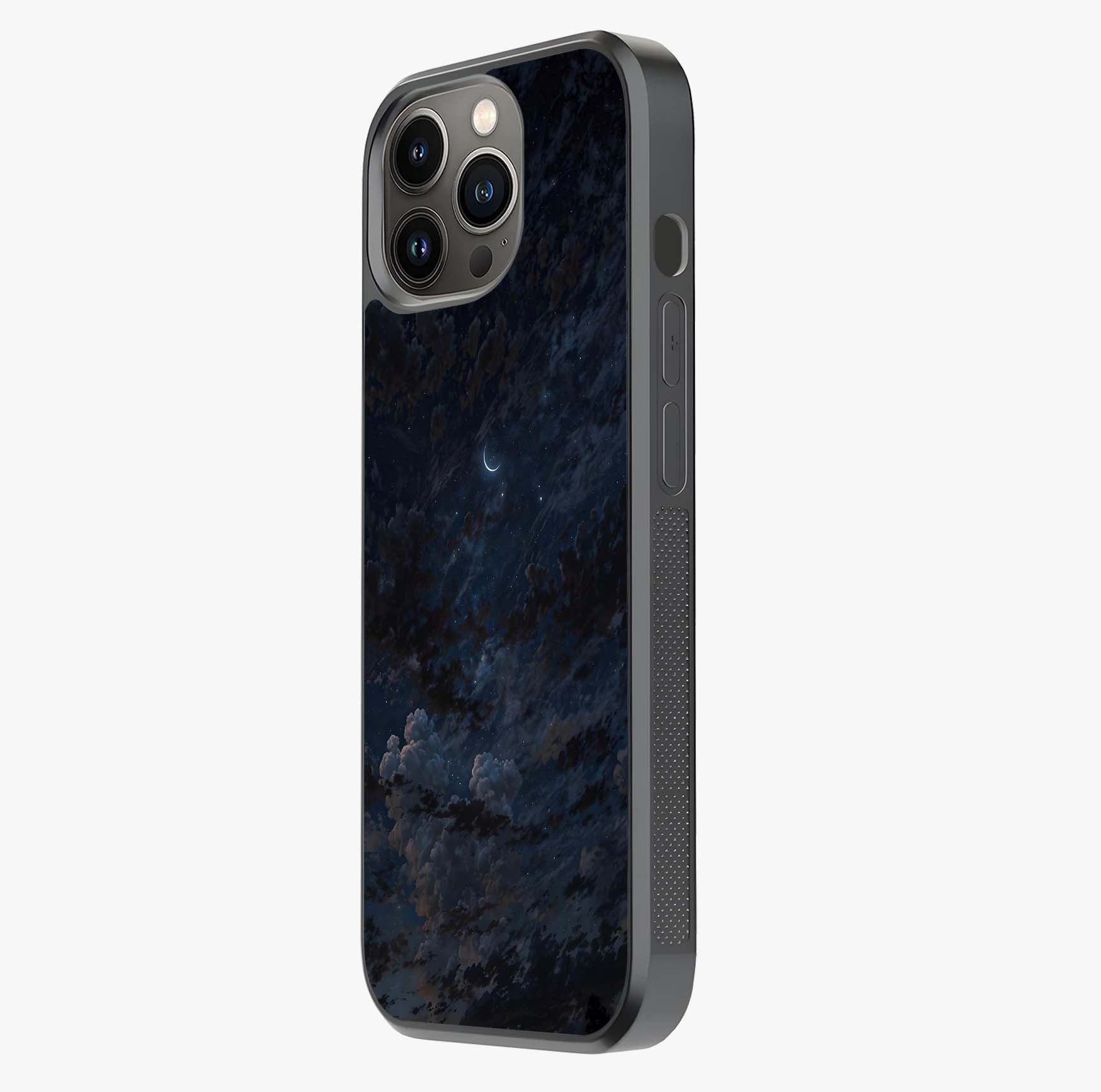 Lunar Veil Silence Glass Case photographed in natural light showing reflective finish and design depth.
