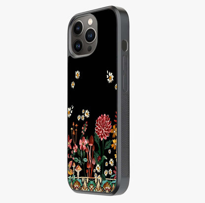 Midnight Bloom Pattern Glass Case photographed in natural light showing reflective finish and design depth.