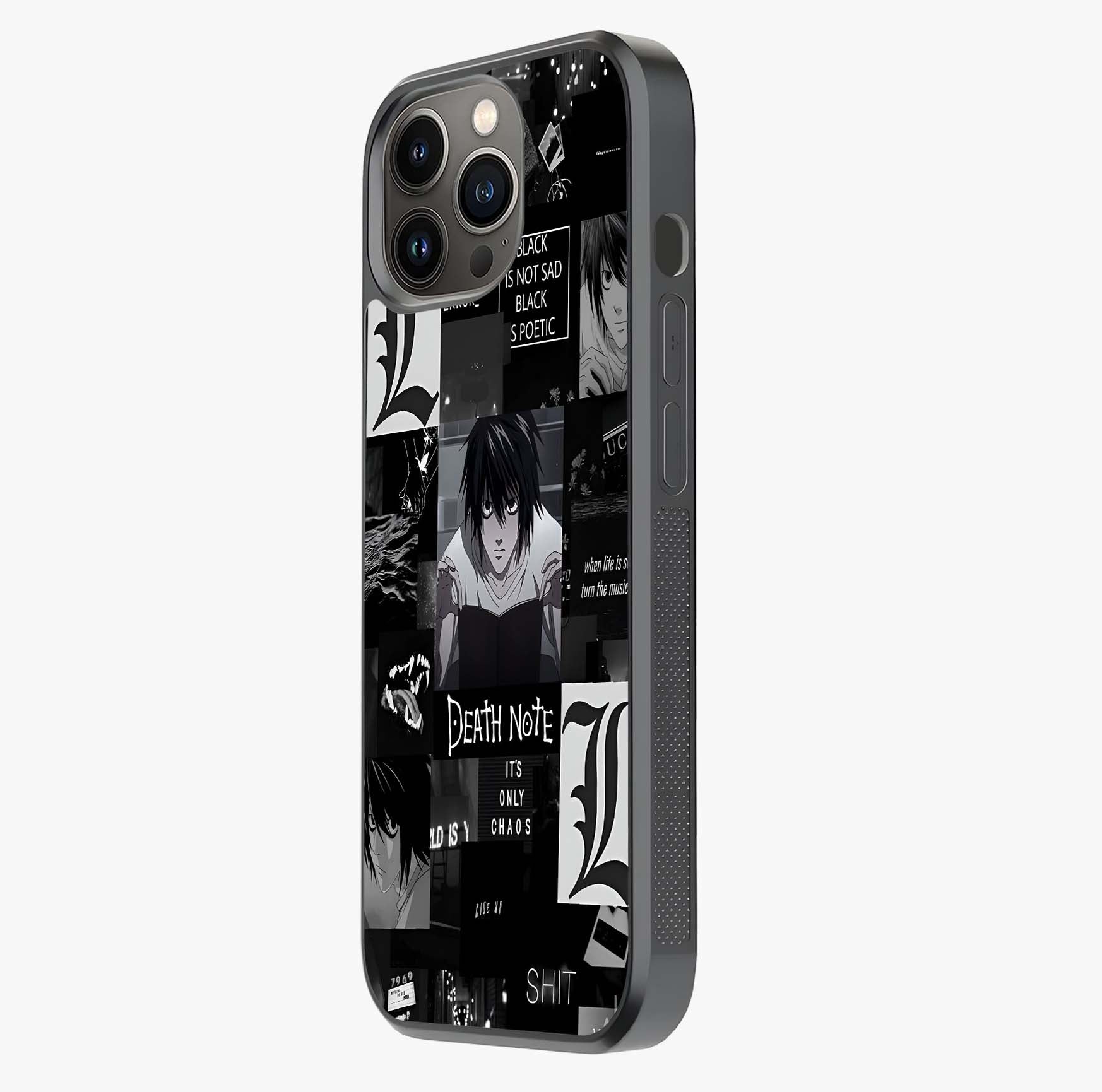 Midnight Chaos Mind Glass Case photographed in natural light showing reflective finish and design depth.