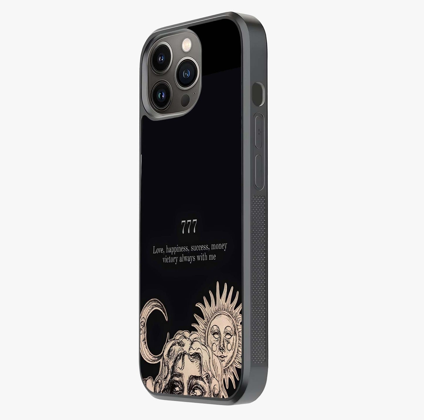 Mystic Victory Aura Glass Case photographed in natural light showing reflective finish and design depth.