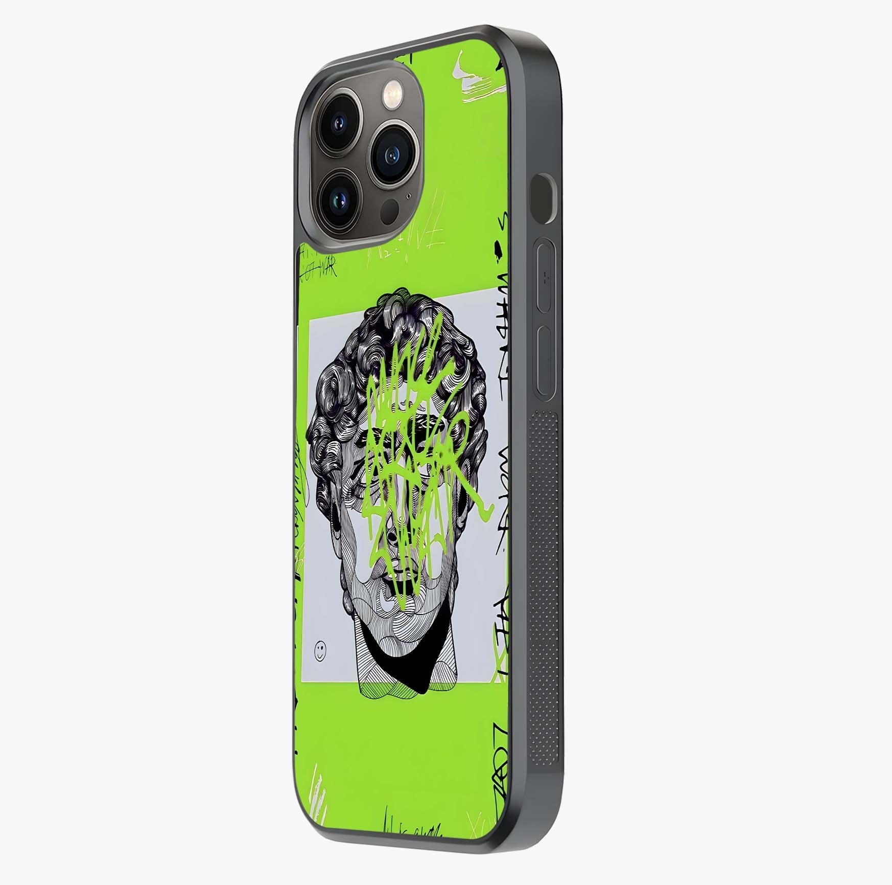 Neo Graffiti Rebellion Glass Case photographed in natural light showing reflective finish and design depth.