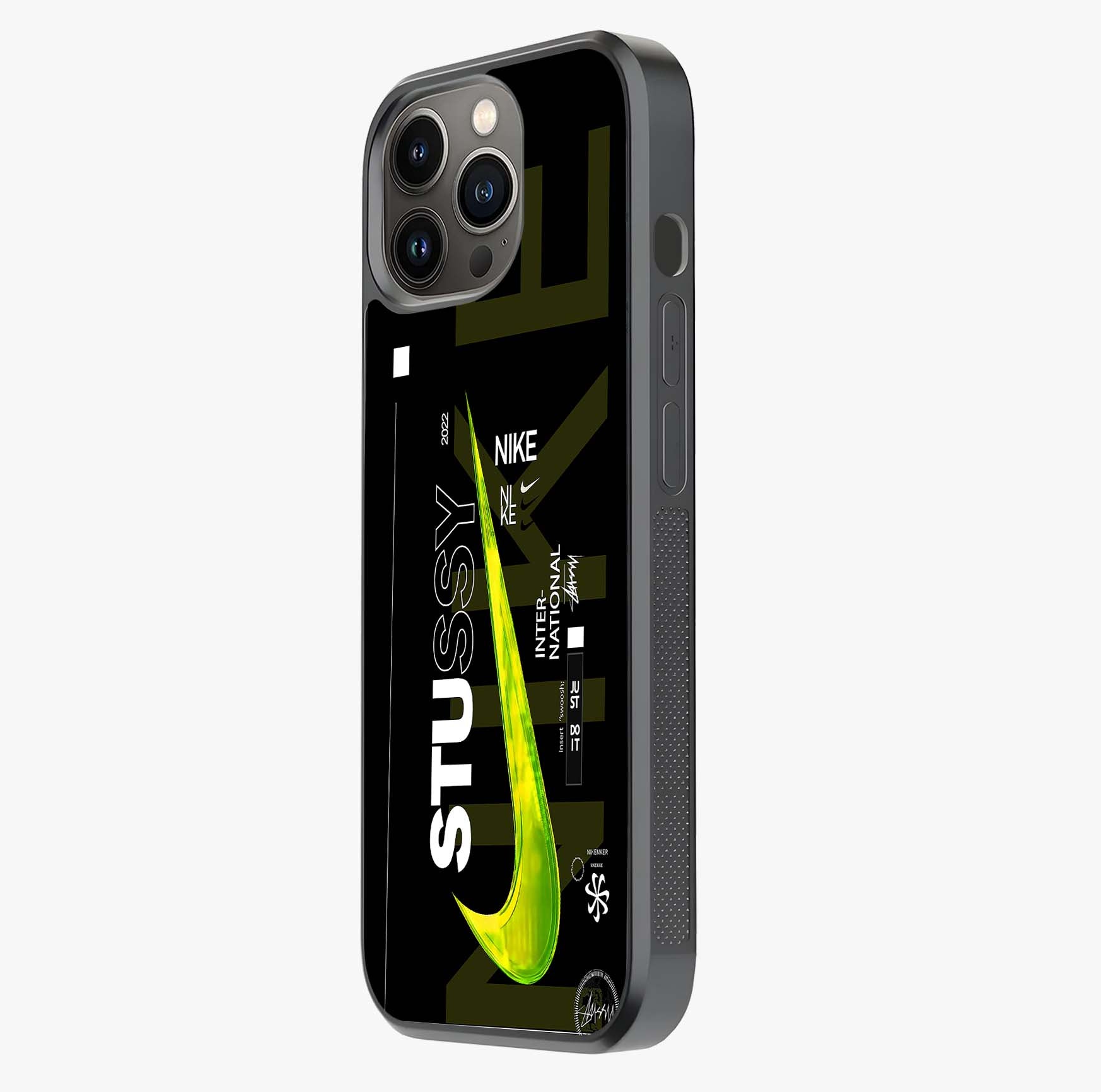Neon Street Edition Glass Case photographed in natural light showing reflective finish and design depth.