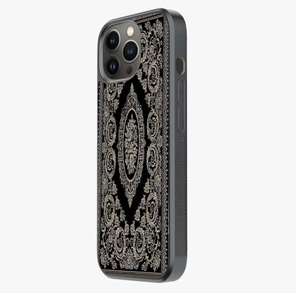 Noir Bloom Elegance Glass Case photographed in natural light showing reflective finish and design depth.
