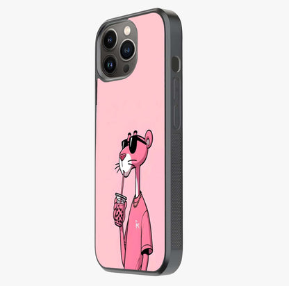 Pink Panther Glass Case photographed in natural light showing reflective finish and design depth.