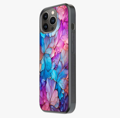 Radiant Floral Whirl Glass Case photographed in natural light showing reflective finish and design depth.