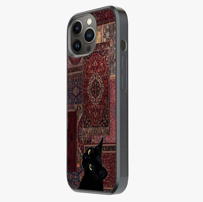 Regal Magic Cat Apple Glass Case photographed in natural light showing reflective finish and design depth.