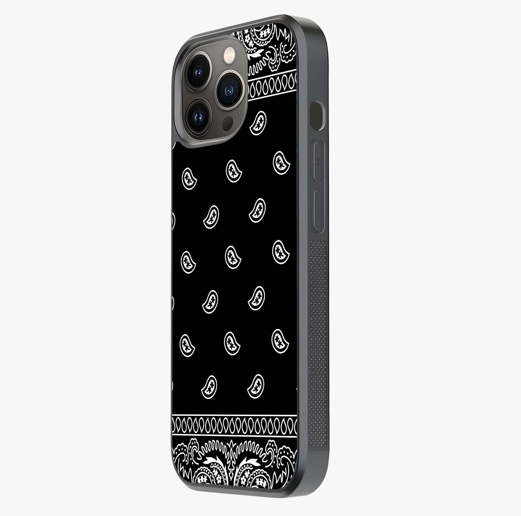 Retro Rebel Threads Glass Case photographed in natural light showing reflective finish and design depth.