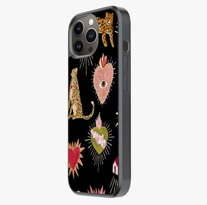 Sacred Jungle Heart Glass Case photographed in natural light showing reflective finish and design depth.