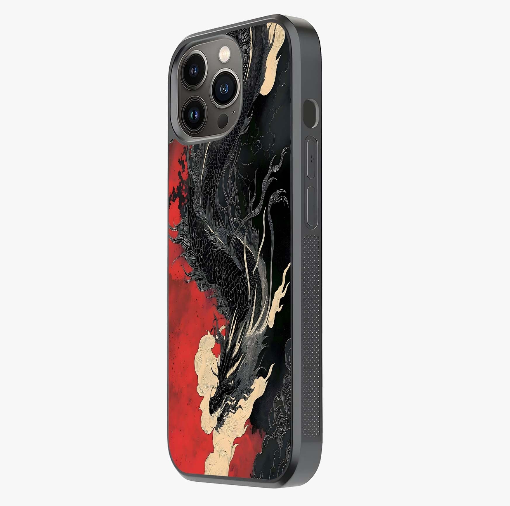 Shadow Dragon Fury Glass Case photographed in natural light showing reflective finish and design depth.