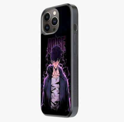 Shadow Monarch Awakening Glass Case photographed in natural light showing reflective finish and design depth.