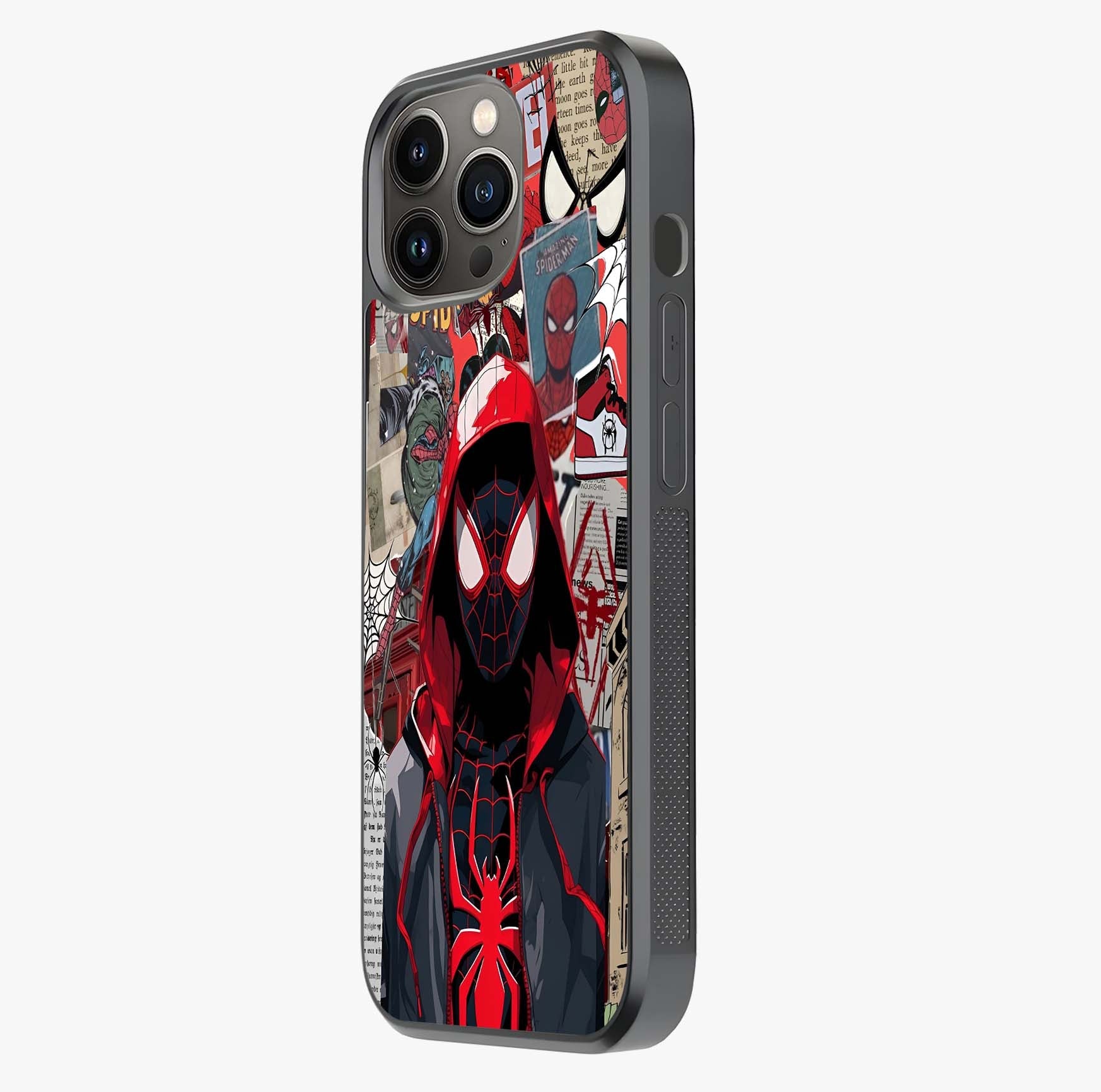 Spider Collage Street Glass Case photographed in natural light showing reflective finish and design depth.
