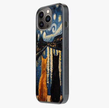 Starry River Cats Glass Case photographed in natural light showing reflective finish and design depth.