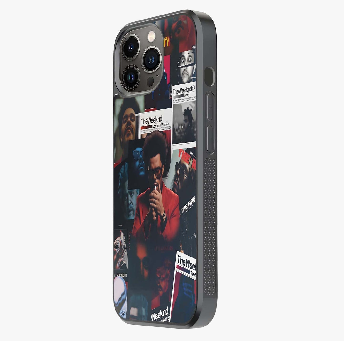 The Weeknd Glass Case photographed in natural light showing reflective finish and design depth.