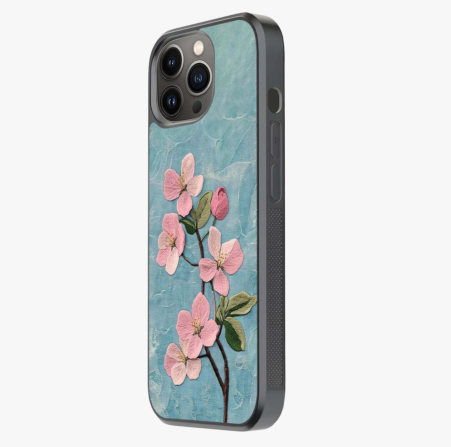 Threaded Blossom Breeze Glass Case photographed in natural light showing reflective finish and design depth.