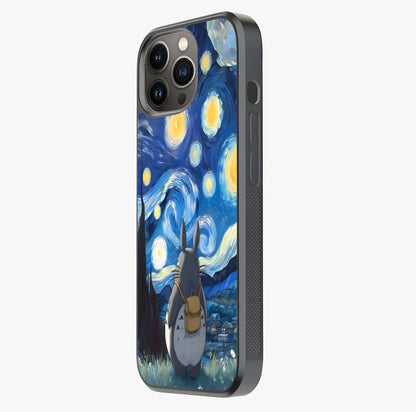 Totoro In Van Gogh Art Glass Case photographed in natural light showing reflective finish and design depth.