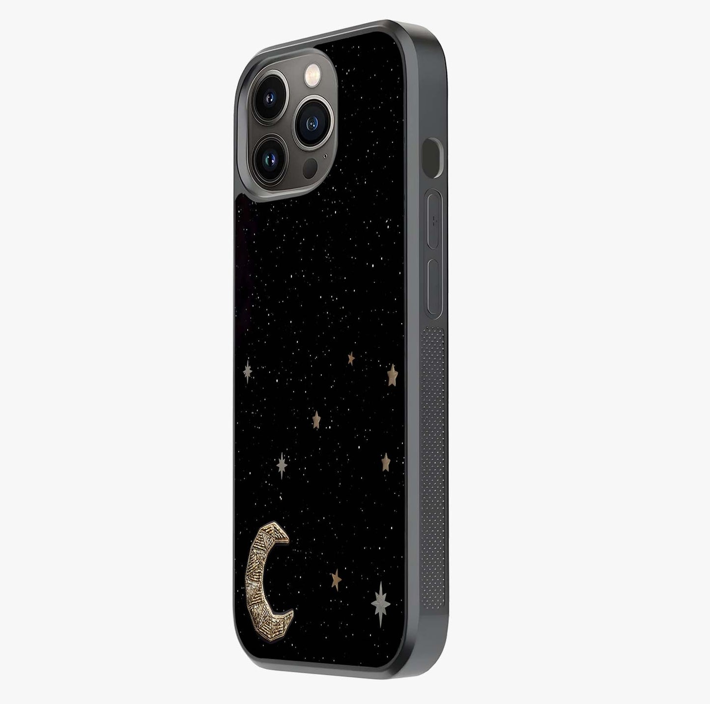 Twinkle Star With Half Moon Glass Case photographed in natural light showing reflective finish and design depth.