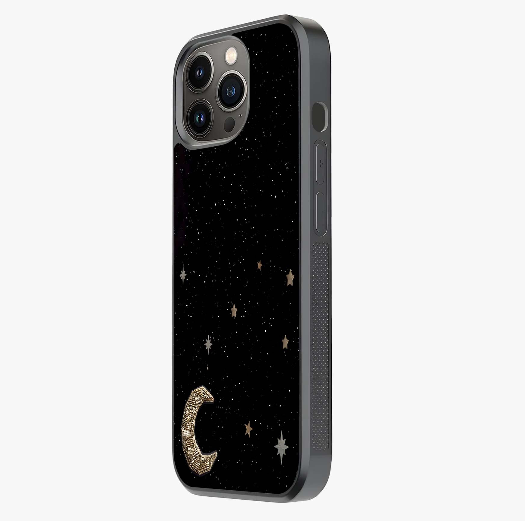 Twinkle Star With Half Moon Glass Case photographed in natural light showing reflective finish and design depth.
