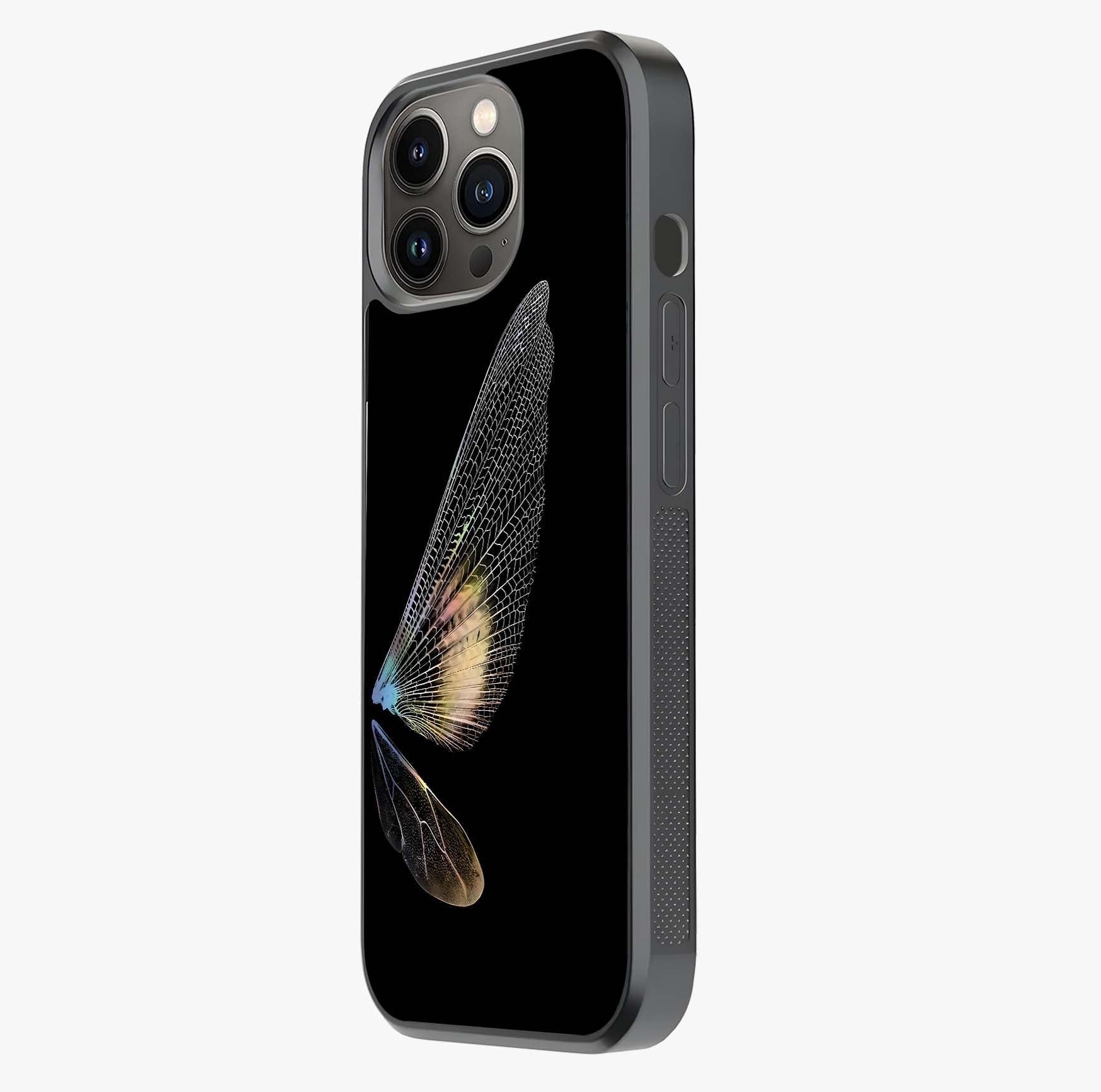 Whispers Of Wings Glass Case photographed in natural light showing reflective finish and design depth.