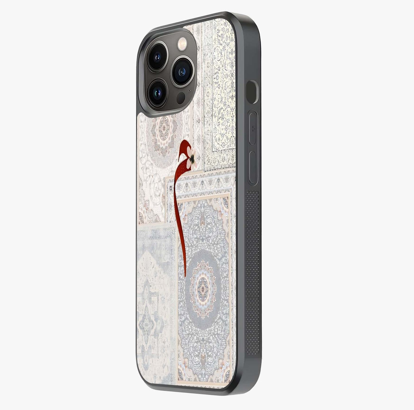 White Aesthetic Bow Glass Case photographed in natural light showing reflective finish and design depth.