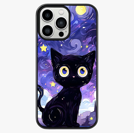 Abstract Cat Art Glass Case showing full back design in clean flat view with glossy glass finish.