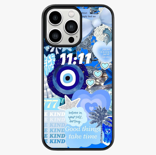 Aesthetic Be Kind Eye Glass Case showing full back design in clean flat view with glossy glass finish.