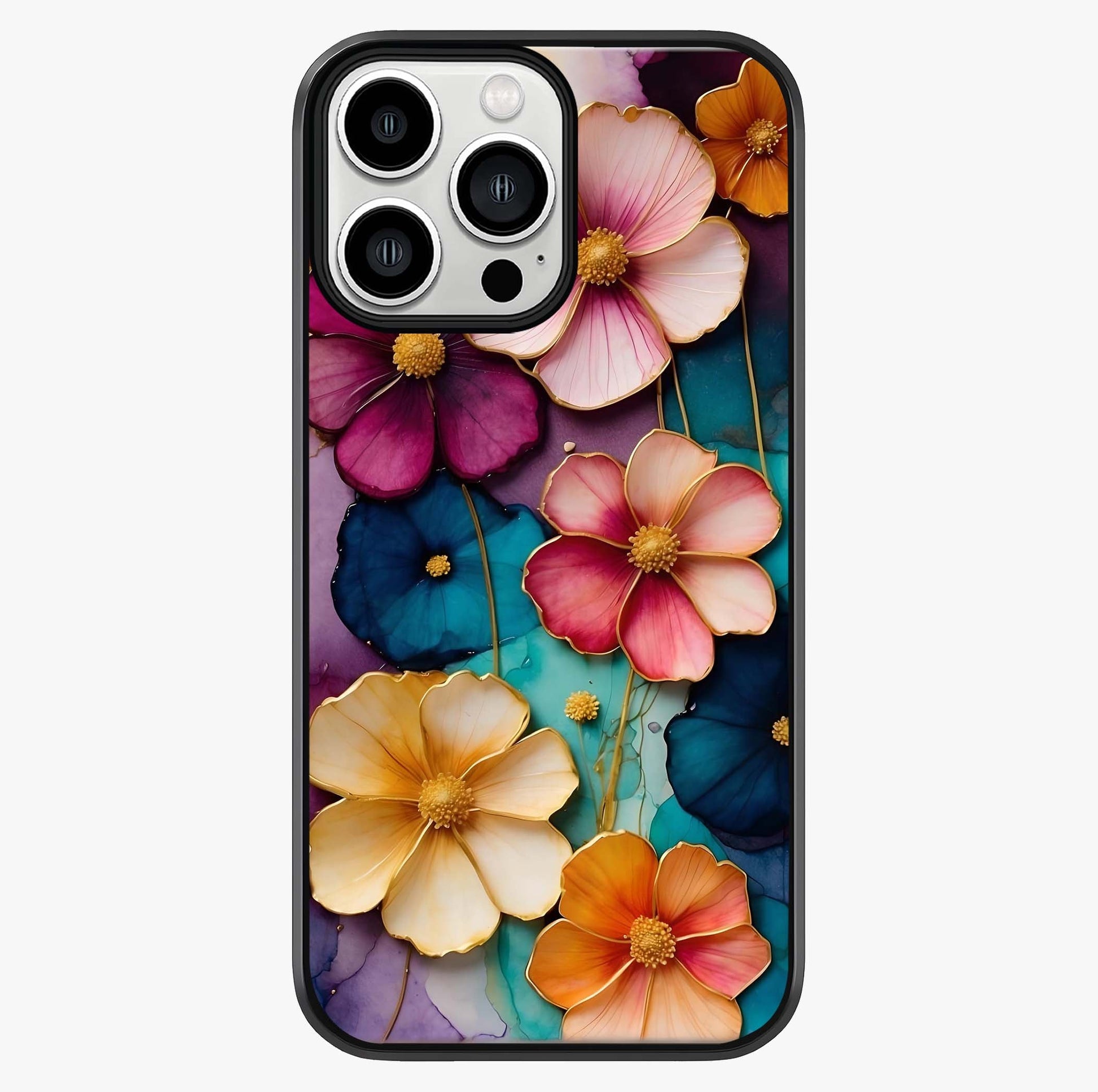 Artlyn Grace Flower Pattern Glass Case showing full back design in clean flat view with glossy glass finish.