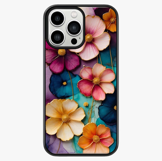 Artlyn Grace Flower Pattern Glass Case showing full back design in clean flat view with glossy glass finish.