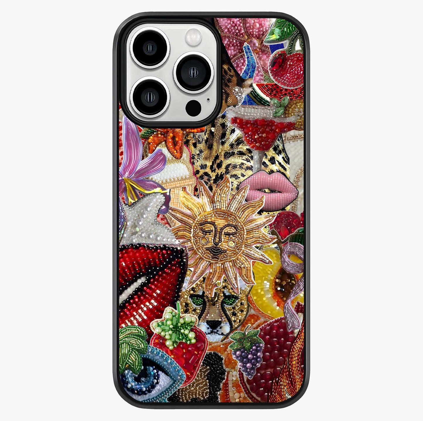 Beaded Fashion Jungle Glass Case showing full back design in clean flat view with glossy glass finish.