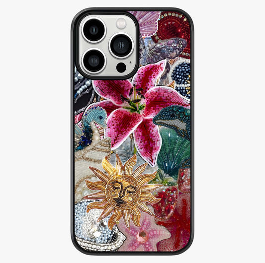 Beaded Garden Fantasy Glass Case showing full back design in clean flat view with glossy glass finish.