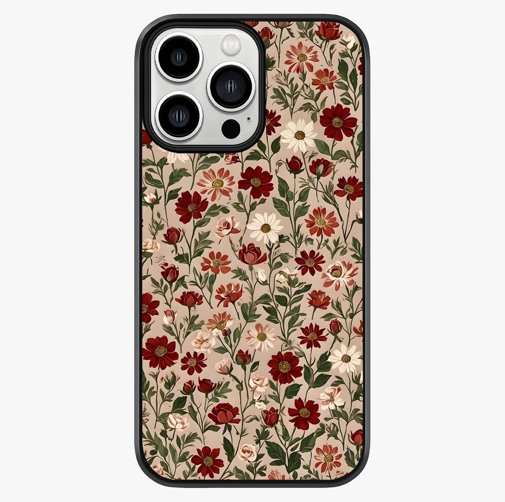 Biege Flower With Leaf Glass Case showing full back design in clean flat view with glossy glass finish.