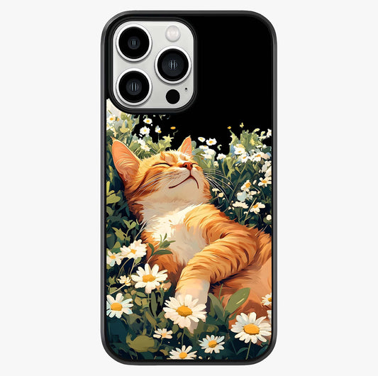 lissful Bloom Cat Glass Case showing full back design in clean flat view with glossy glass finish.
