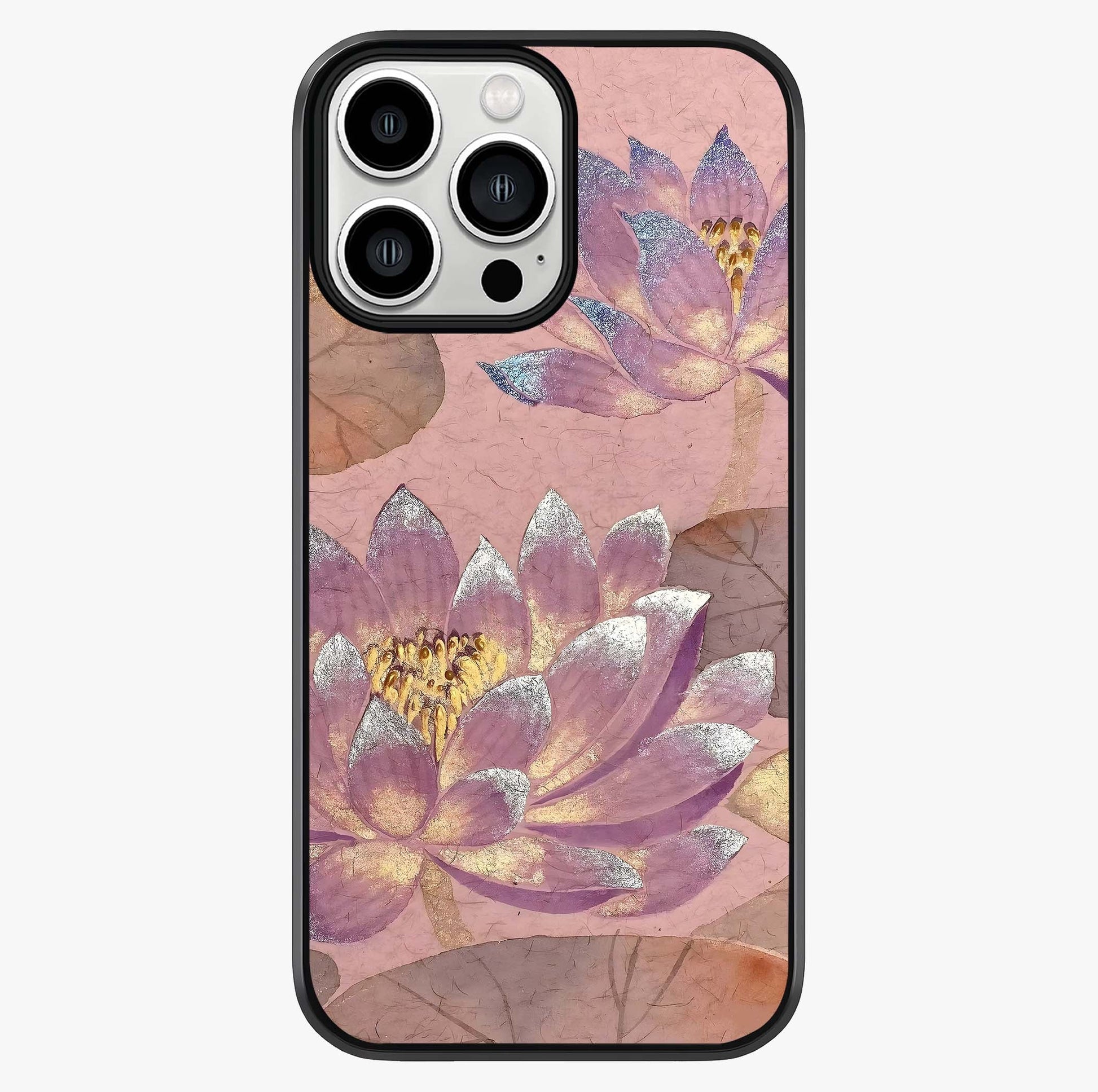 Blossom Mist Lotus Glass Case showing full back design in clean flat view with glossy glass finish.