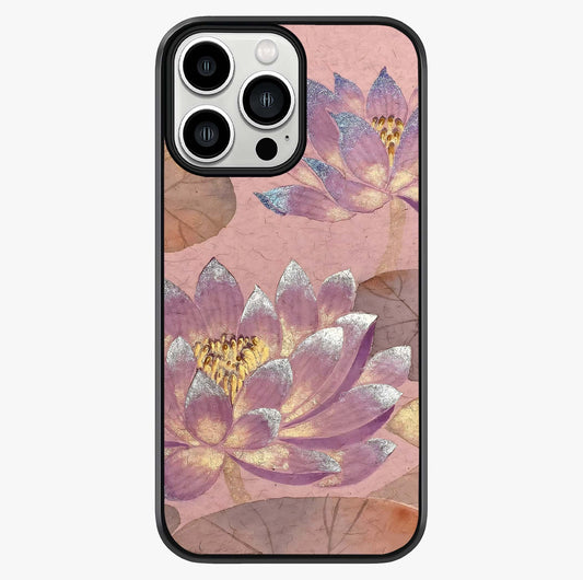 Blossom Mist Lotus Glass Case showing full back design in clean flat view with glossy glass finish.