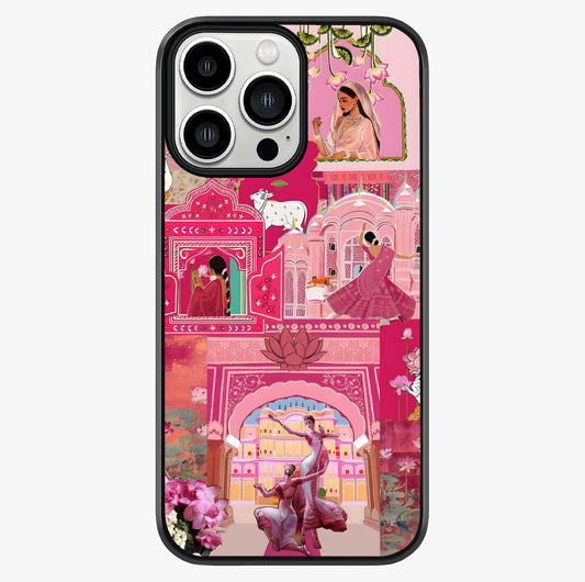 Blossoms Of Rajasthan Glass Case showing full back design in clean flat view with glossy glass finish.