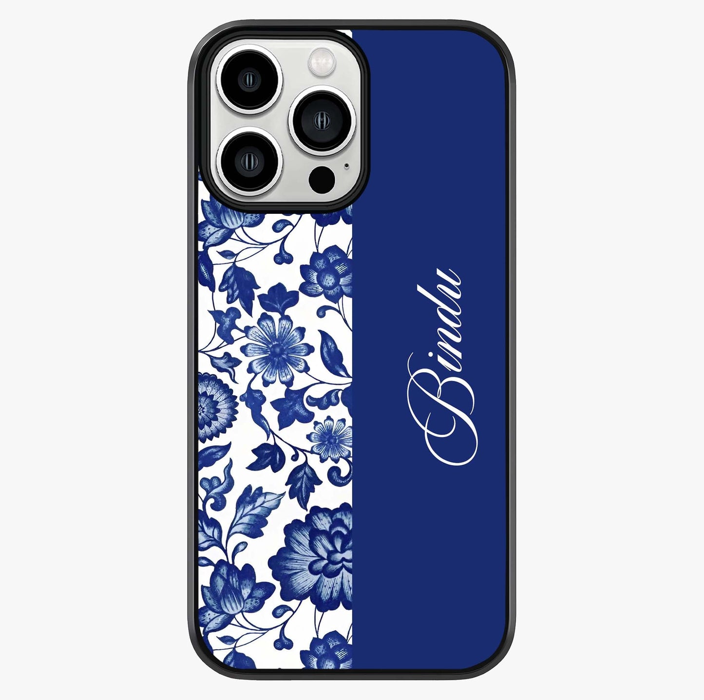Blue Vintage Floral Pattern Glass Case showing full back design in clean flat view with glossy glass finish.