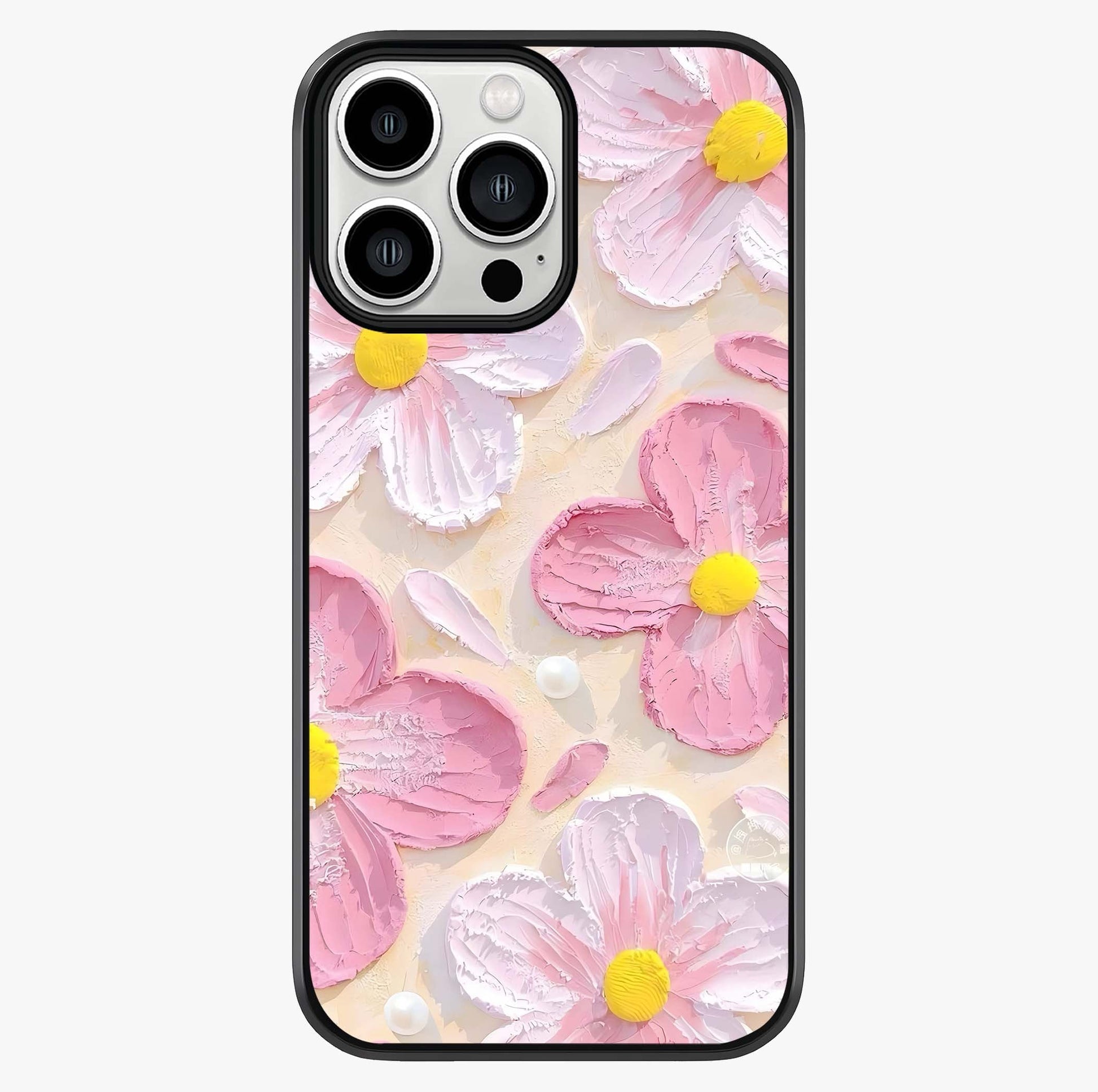 Blush Bloom Texture Glass Case showing full back design in clean flat view with glossy glass finish.