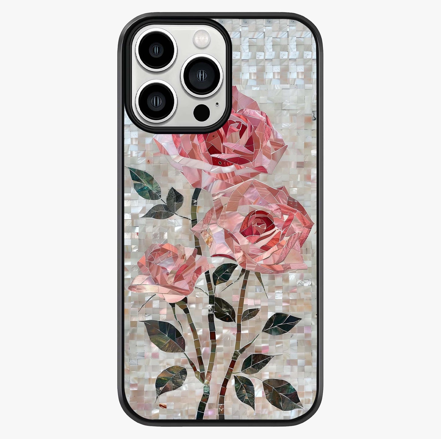 Blush Mosaic Bloom Glass Case showing full back design in clean flat view with glossy glass finish.