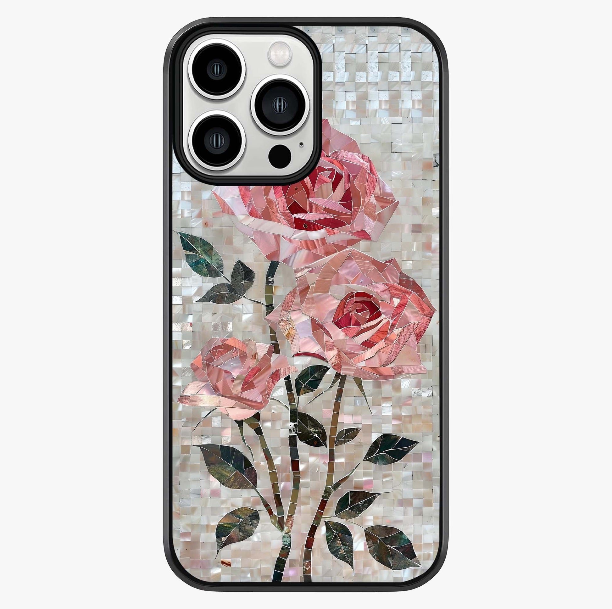 Blush Mosaic Bloom Glass Case showing full back design in clean flat view with glossy glass finish.