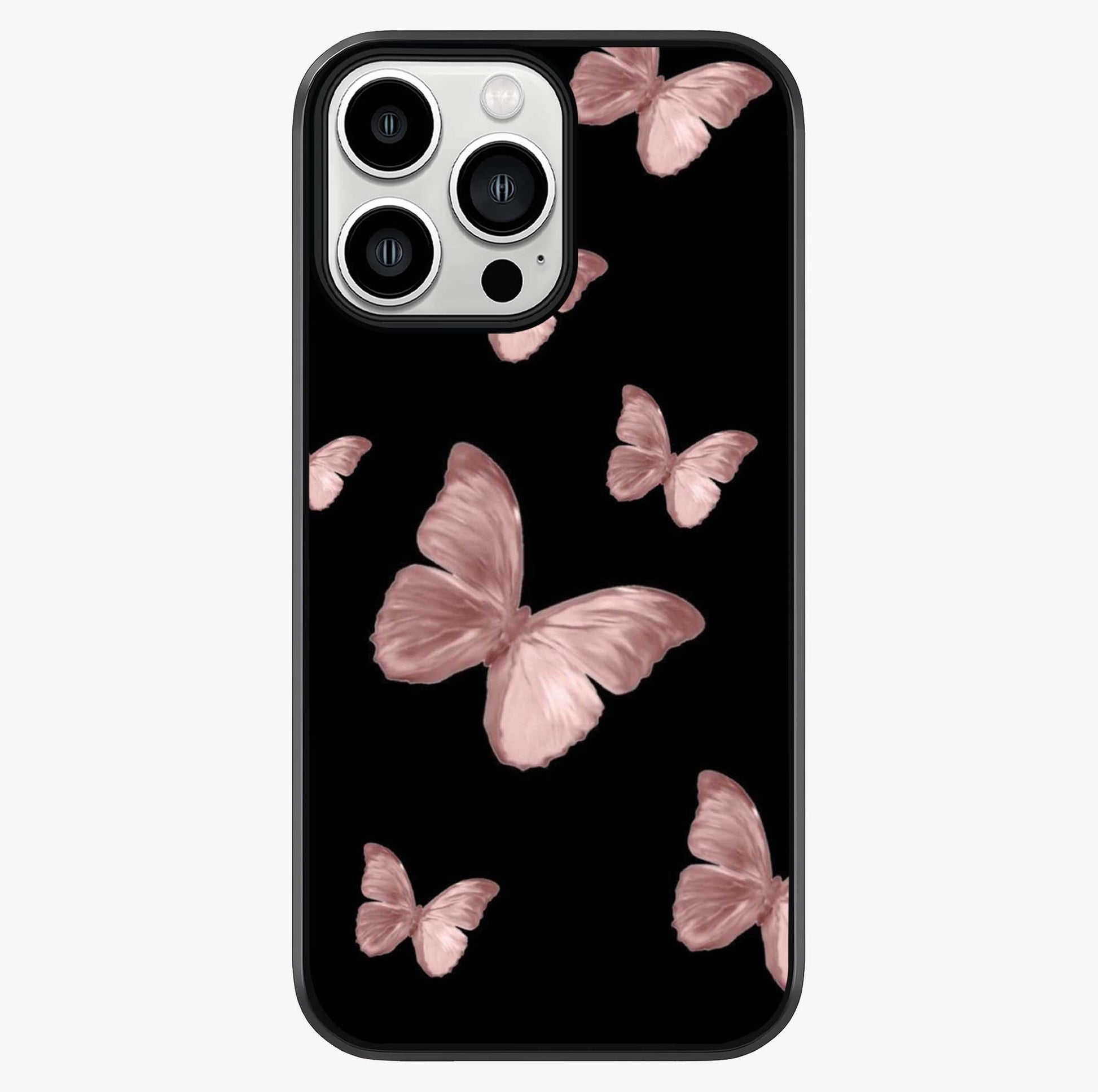 Butterfly Pattern Glass Case showing full back design in clean flat view with glossy glass finish.