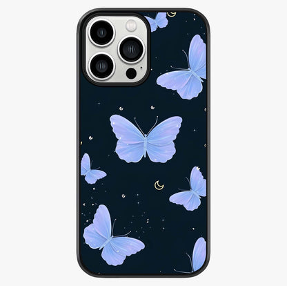 Butterfly With Stars Pattern Glass Case showing full back design in clean flat view with glossy glass finish.