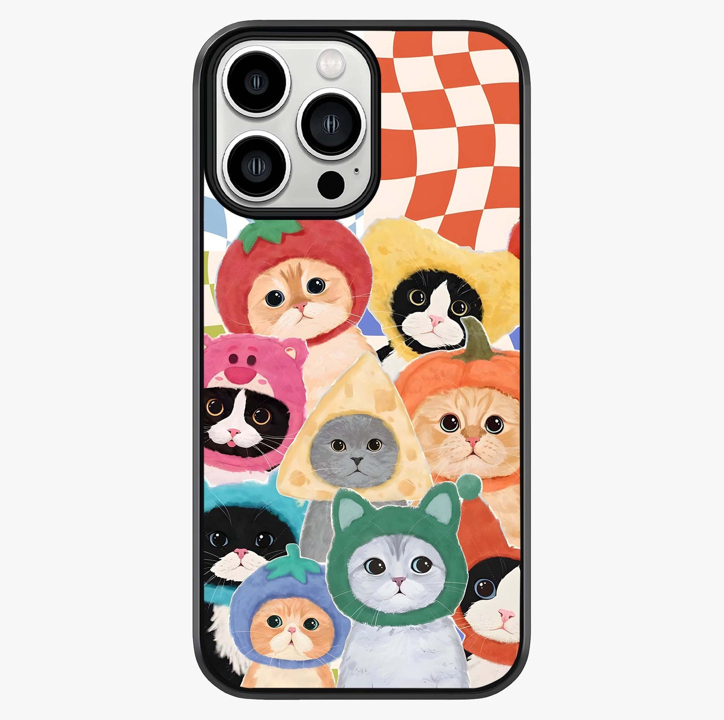 Cats In Fruits Glass Case showing full back design in clean flat view with glossy glass finish.