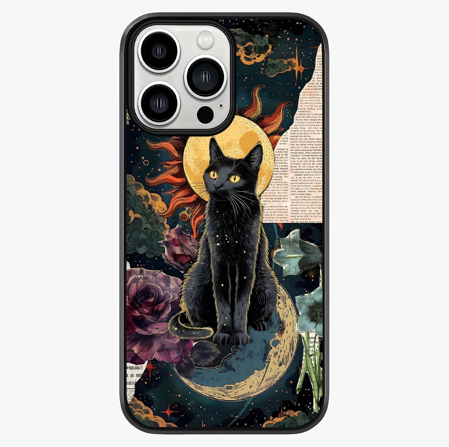 Celestial Black Cat Glass Case showing full back design in clean flat view with glossy glass finish.