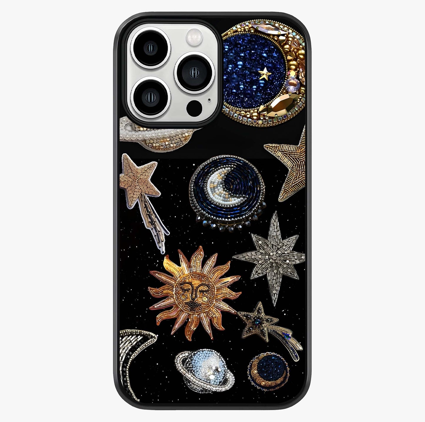 Celestial Gem Constellations Glass Case showing full back design in clean flat view with glossy glass finish.