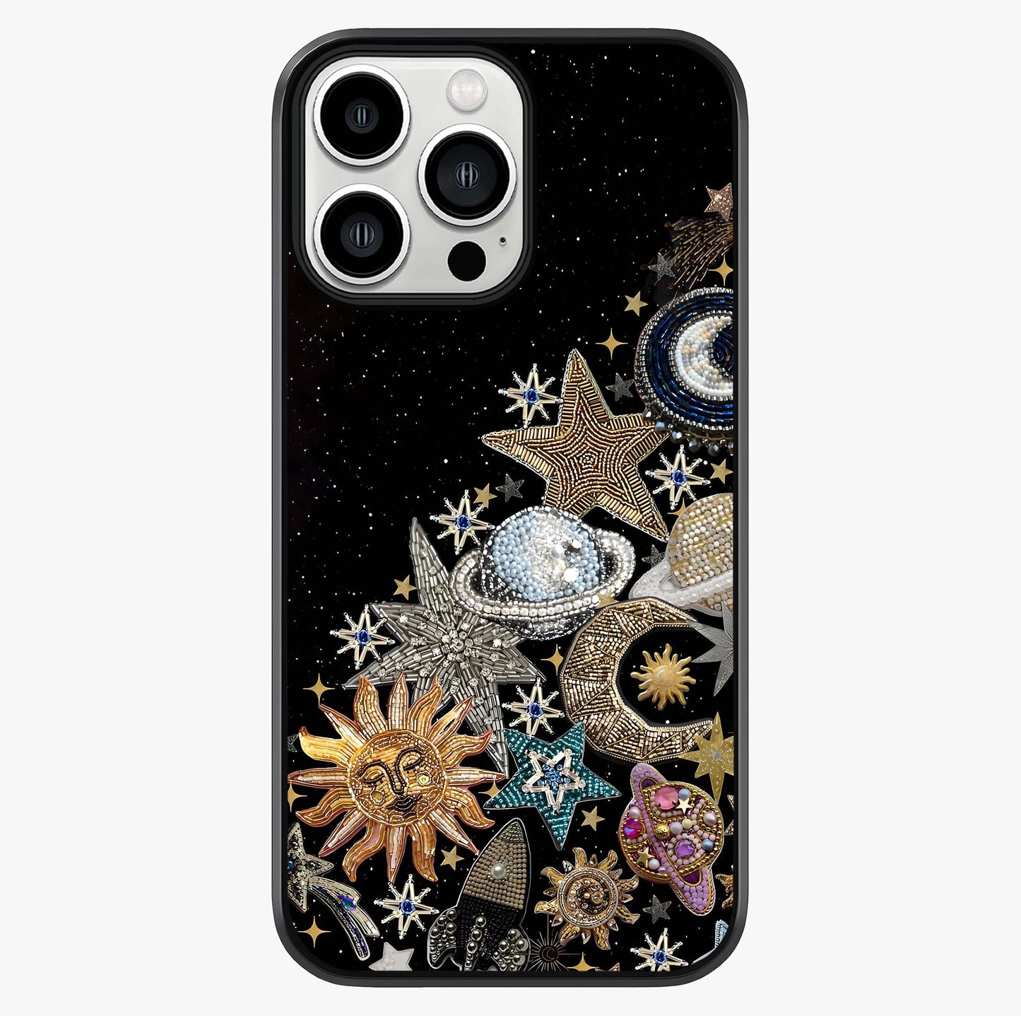 Cosmic Sparkle Dreams Glass Case showing full back design in clean flat view with glossy glass finish.