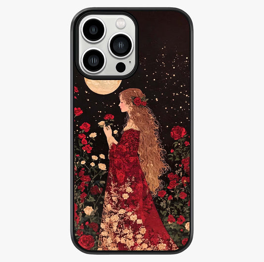 Crimson Dreams Glass Case showing full back design in clean flat view with glossy glass finish.