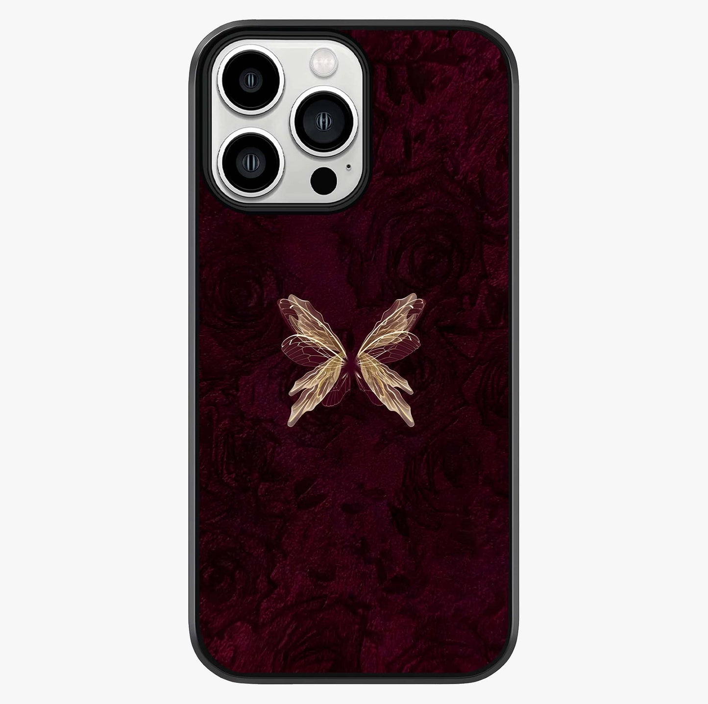 Crimson Fade Butterfly Glass Case showing full back design in clean flat view with glossy glass finish.