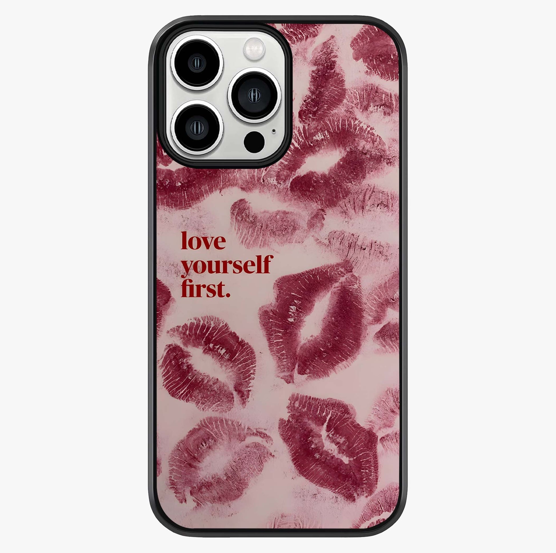 Crimson Kiss Love Glass Case showing full back design in clean flat view with glossy glass finish.