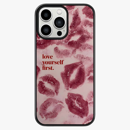 Crimson Kiss Love Glass Case showing full back design in clean flat view with glossy glass finish.